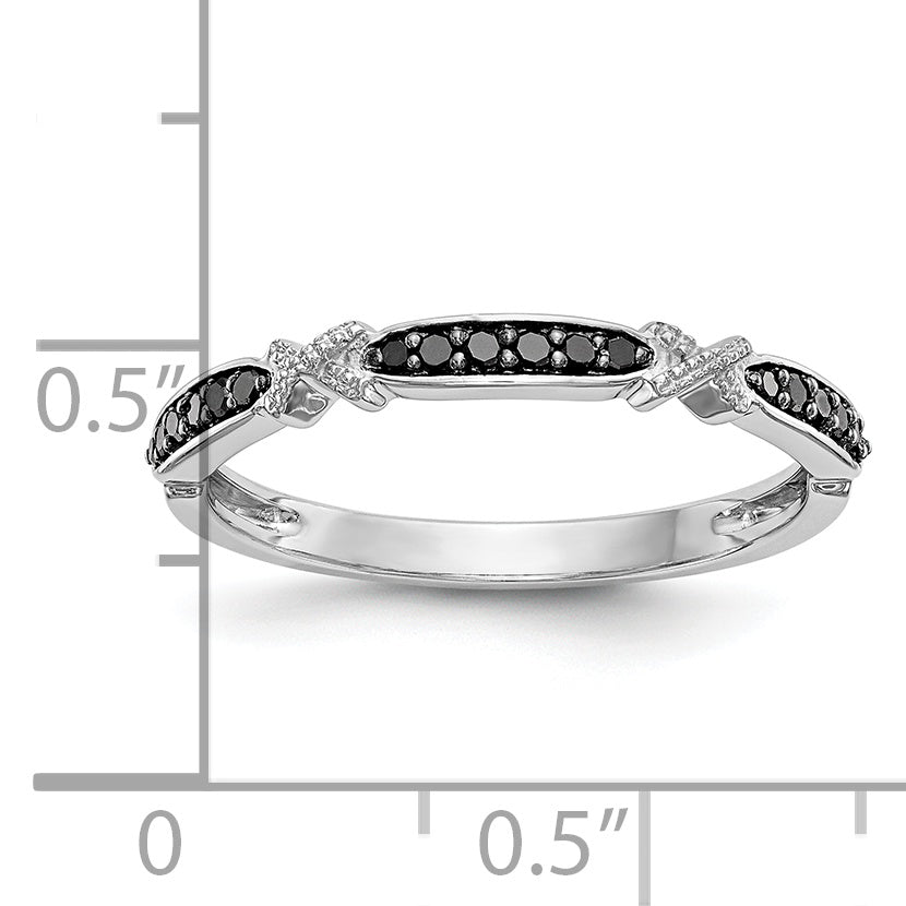 14k White Gold X-Design 1/10 carat Black Diamond Complete Band