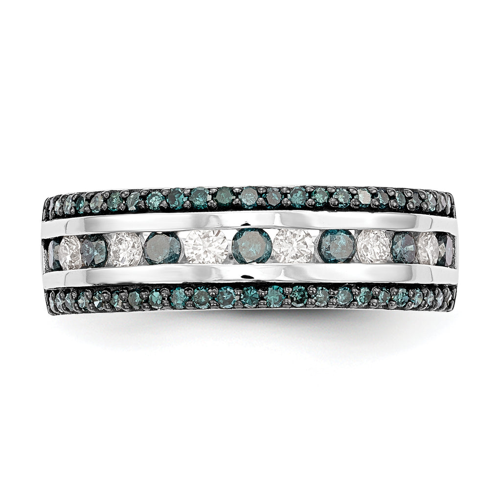 14k White Gold 3/4 carat Blue and White Diamond Complete Channel Band