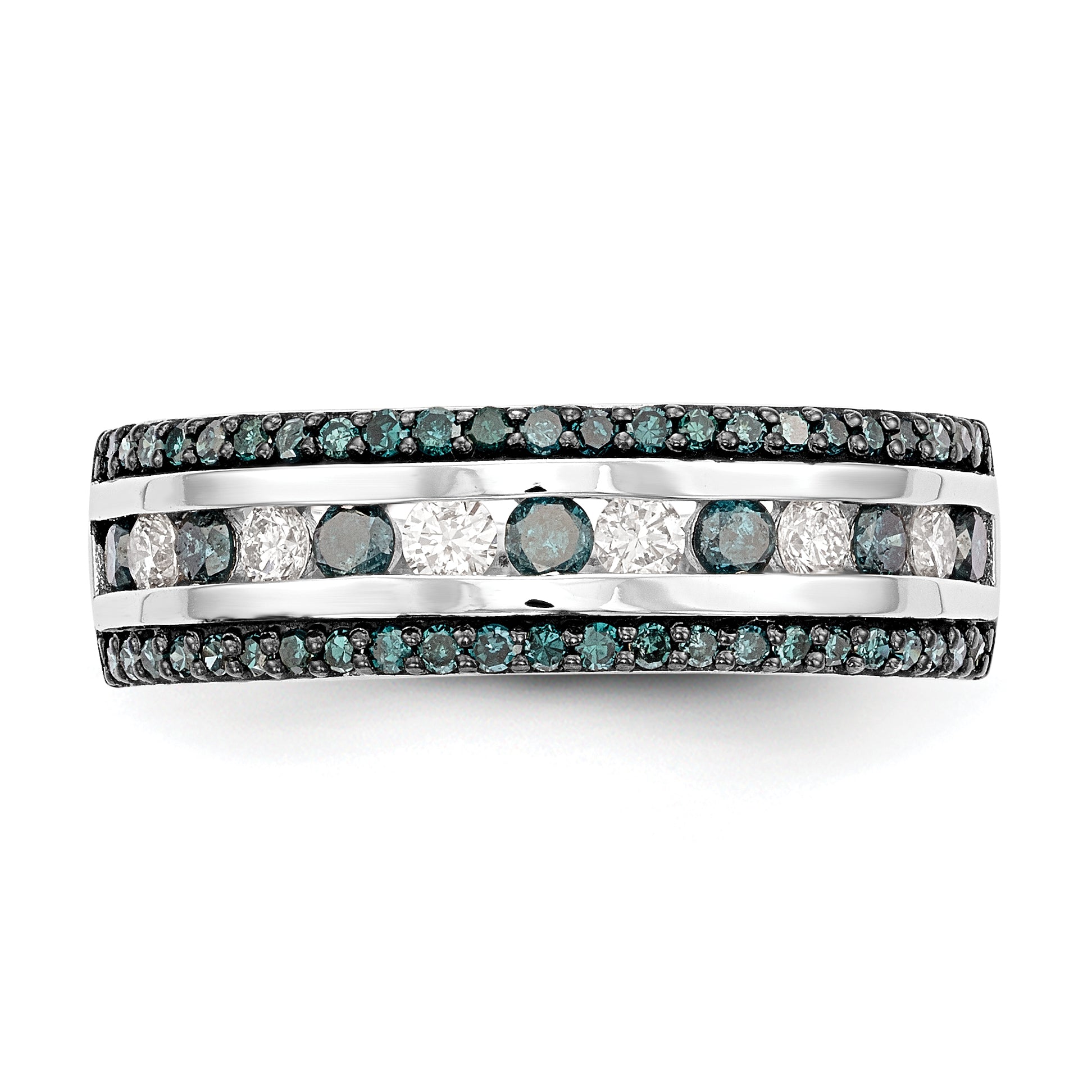 14k White Gold 3/4 carat Blue and White Diamond Complete Channel Band