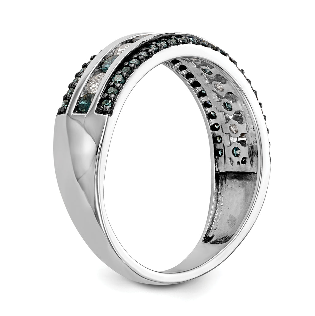 14k White Gold 3/4 carat Blue and White Diamond Complete Channel Band