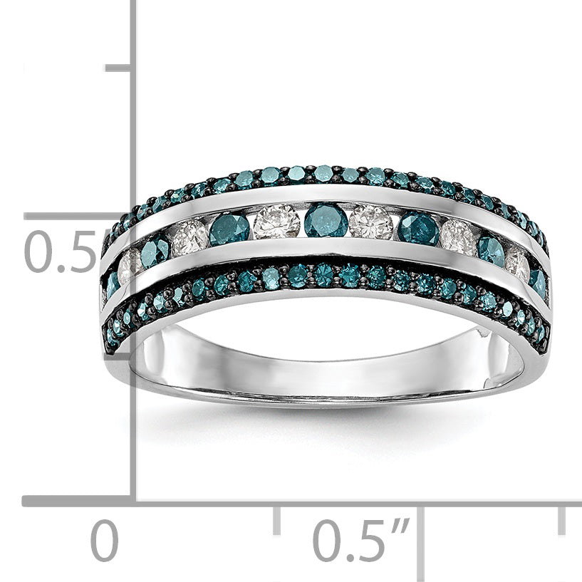 14k White Gold 3/4 carat Blue and White Diamond Complete Channel Band