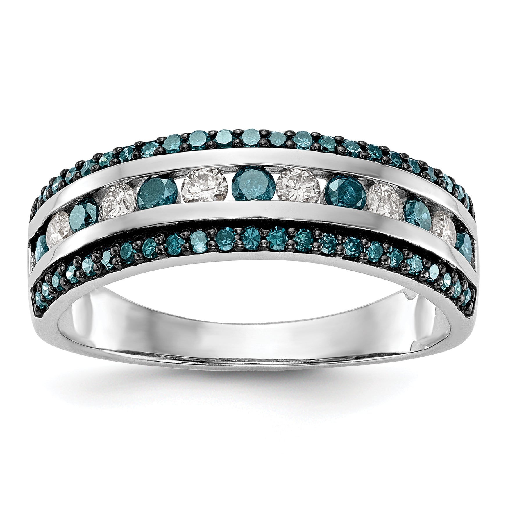 14k White Gold 3/4 carat Blue and White Diamond Complete Channel Band Main image