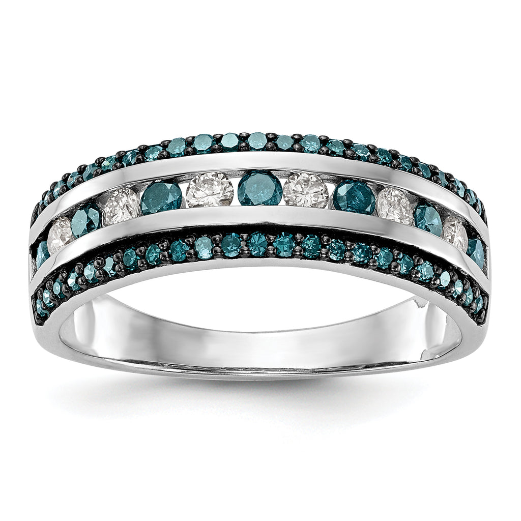 14k White Gold 3/4 carat Blue and White Diamond Complete Channel Band