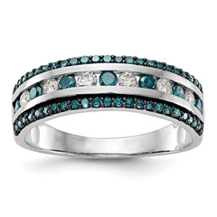 14K White Gold Blue & White Diamond Band - 7