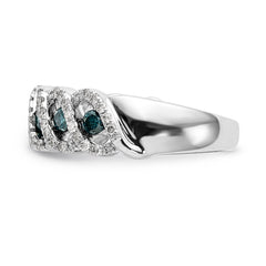 14K White Gold Blue & White Diamond Band - 7