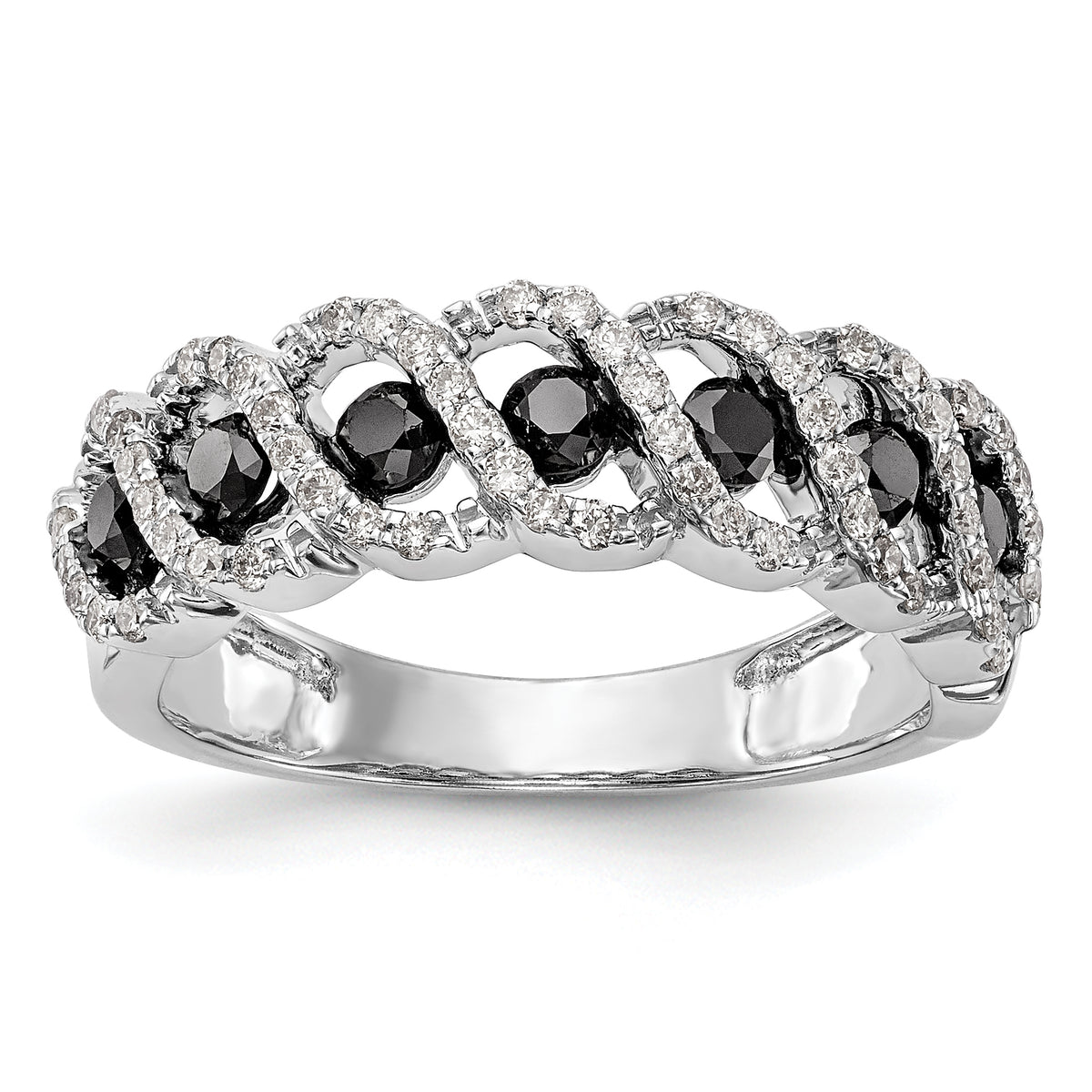 14K White Gold Black & White Diamond Band - 7