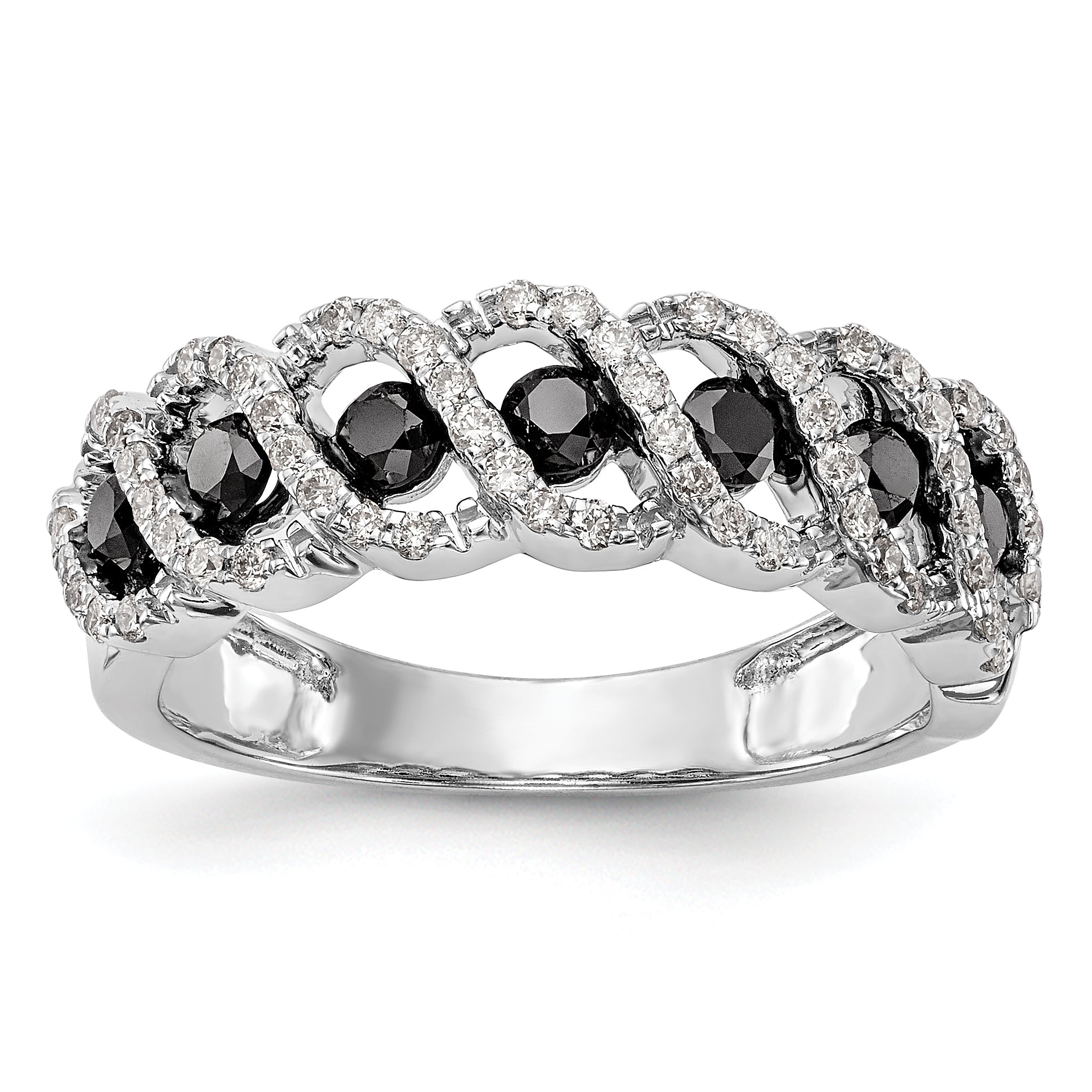 14K White Gold Black & White Diamond Band - 7