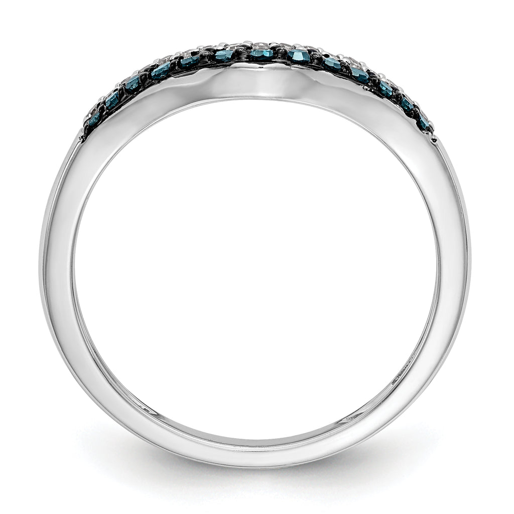 14k White Gold 1/5 carat Blue and White Diamond Contoured Complete Band