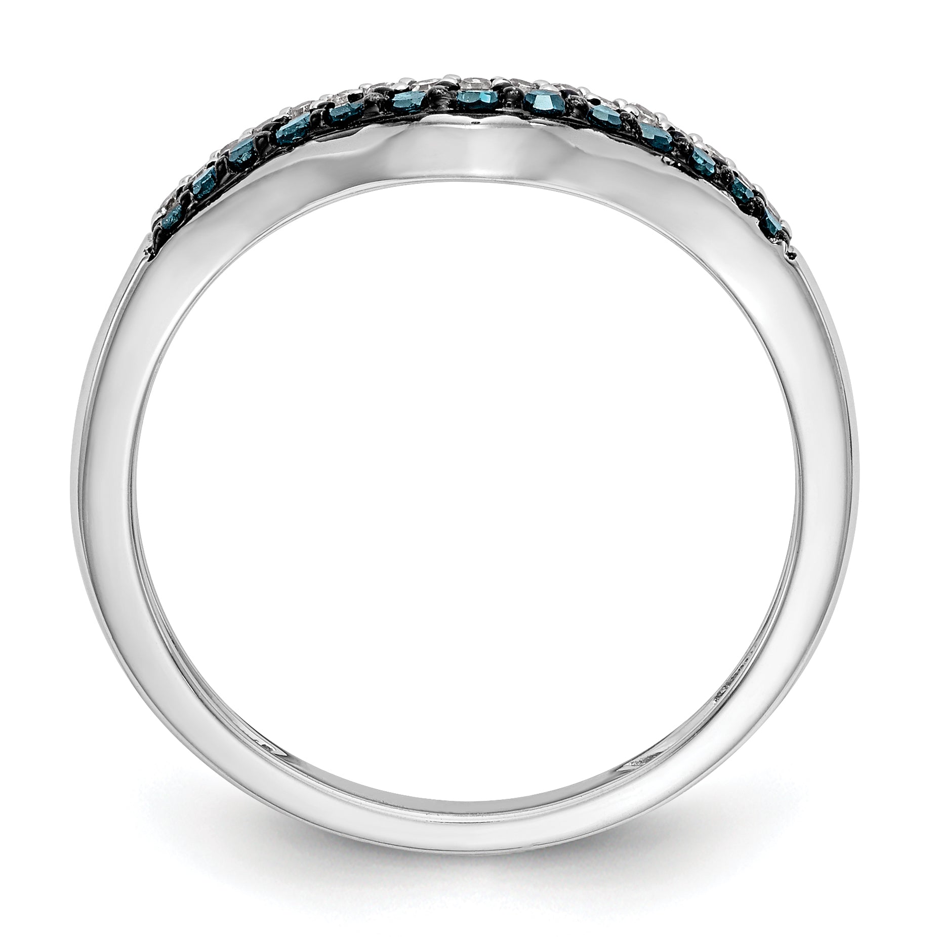 14k White Gold 1/5 carat Blue and White Diamond Contoured Complete Band