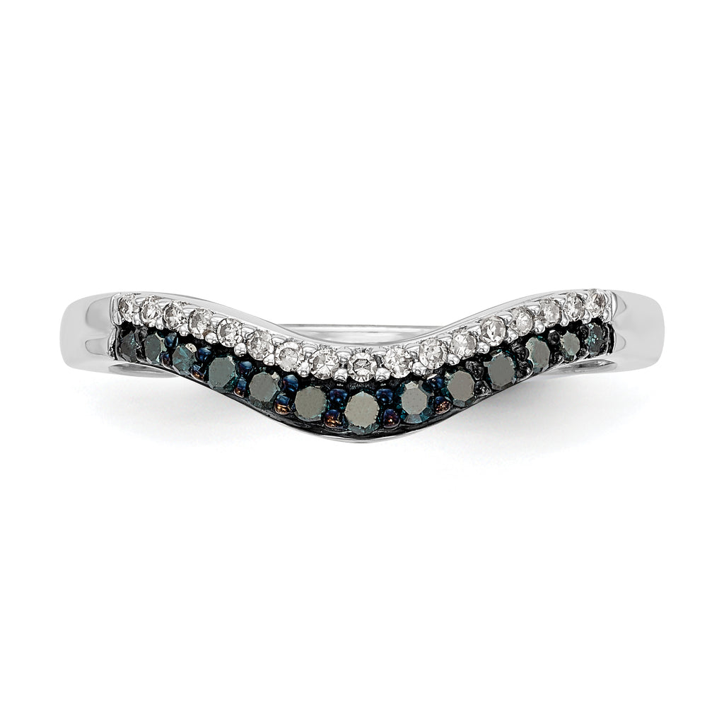 14k White Gold 1/5 carat Blue and White Diamond Contoured Complete Band