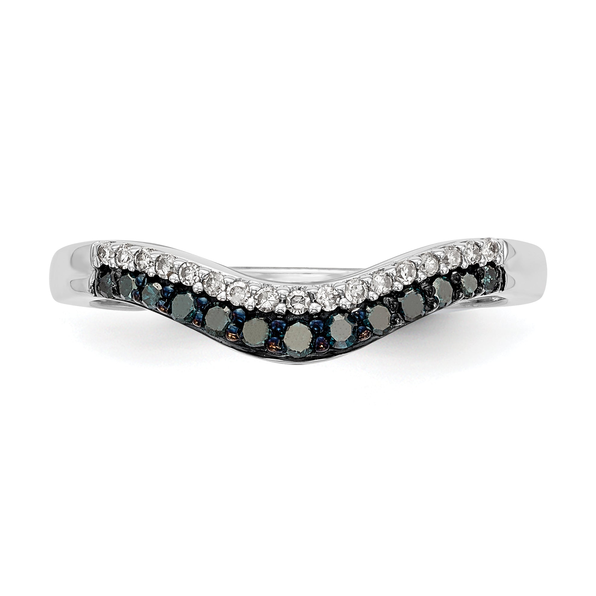 14k White Gold 1/5 carat Blue and White Diamond Contoured Complete Band