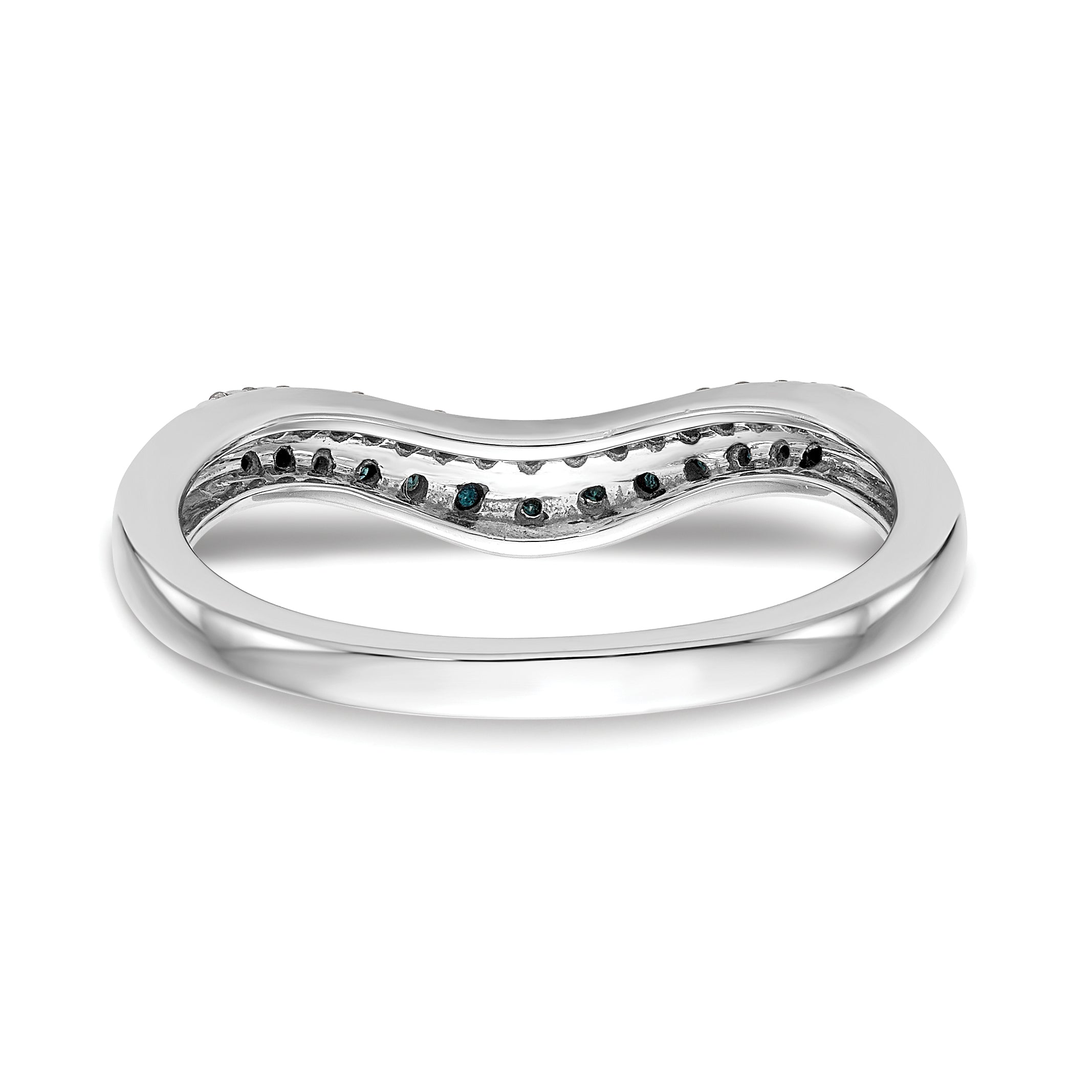 14k White Gold 1/5 carat Blue and White Diamond Contoured Complete Band