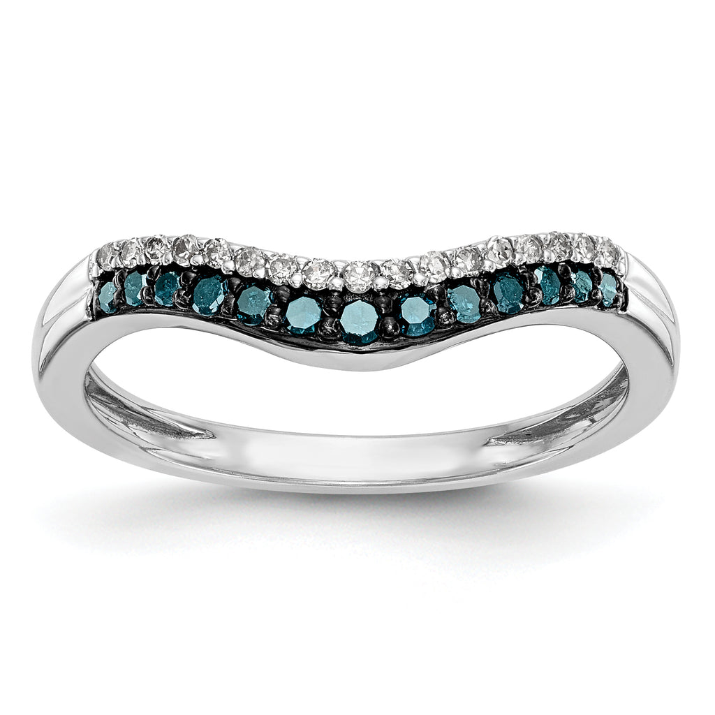 14k White Gold 1/5 carat Blue and White Diamond Contoured Complete Band