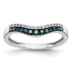 14k White Gold 1/5 carat Blue and White Diamond Contoured Complete Band