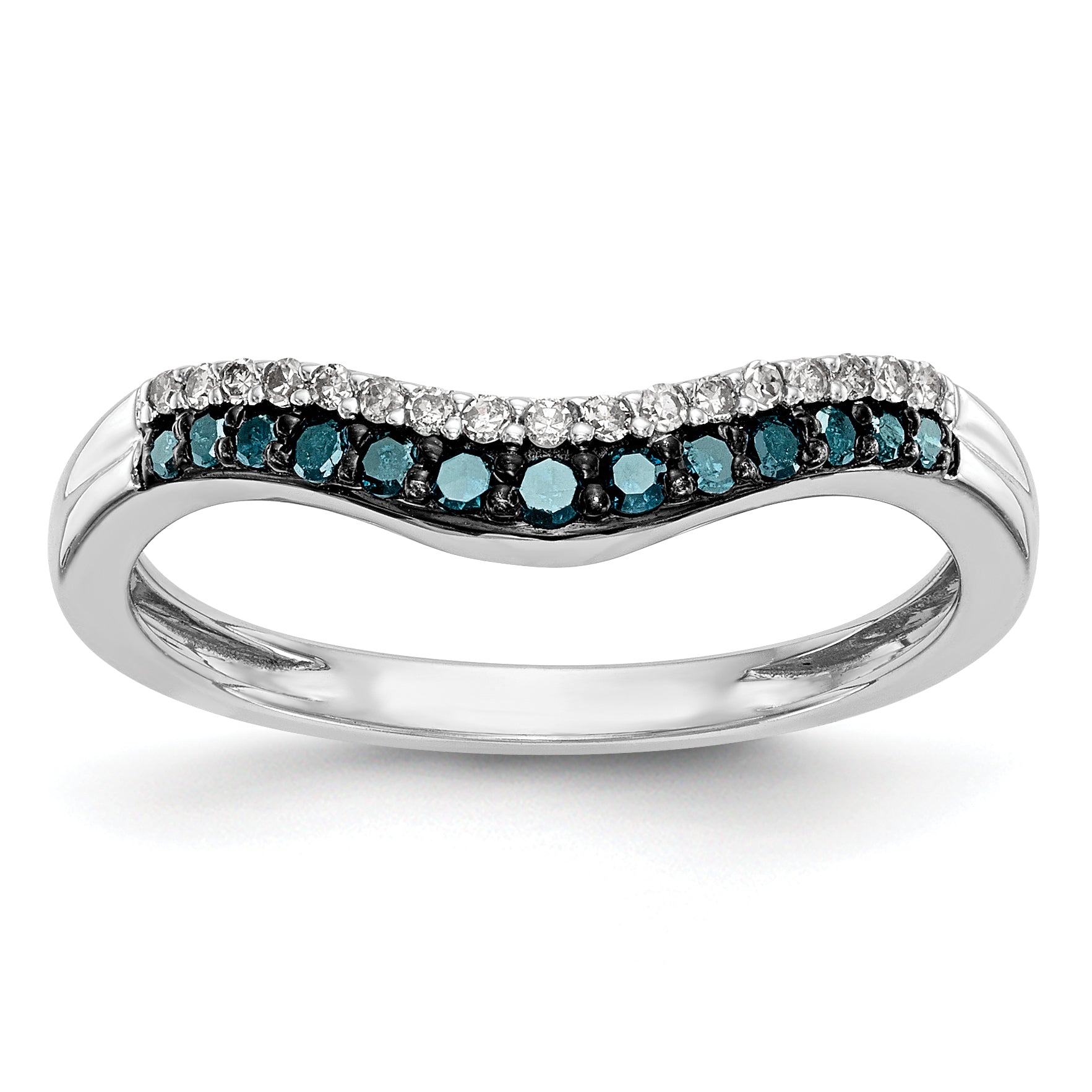 14k White Gold 1/5 carat Blue and White Diamond Contoured Complete Band