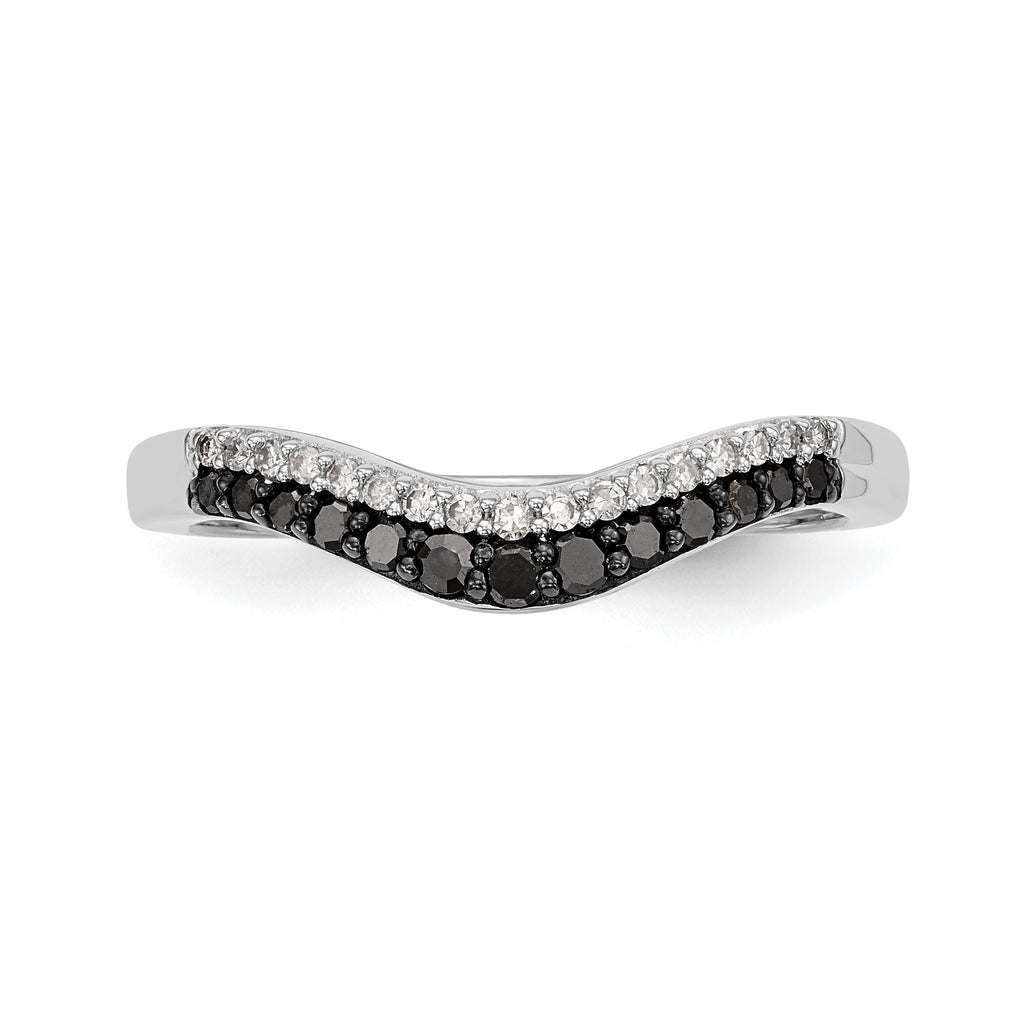 14k White Gold 1/5 carat Black and White Diamond Contoured Complete Band