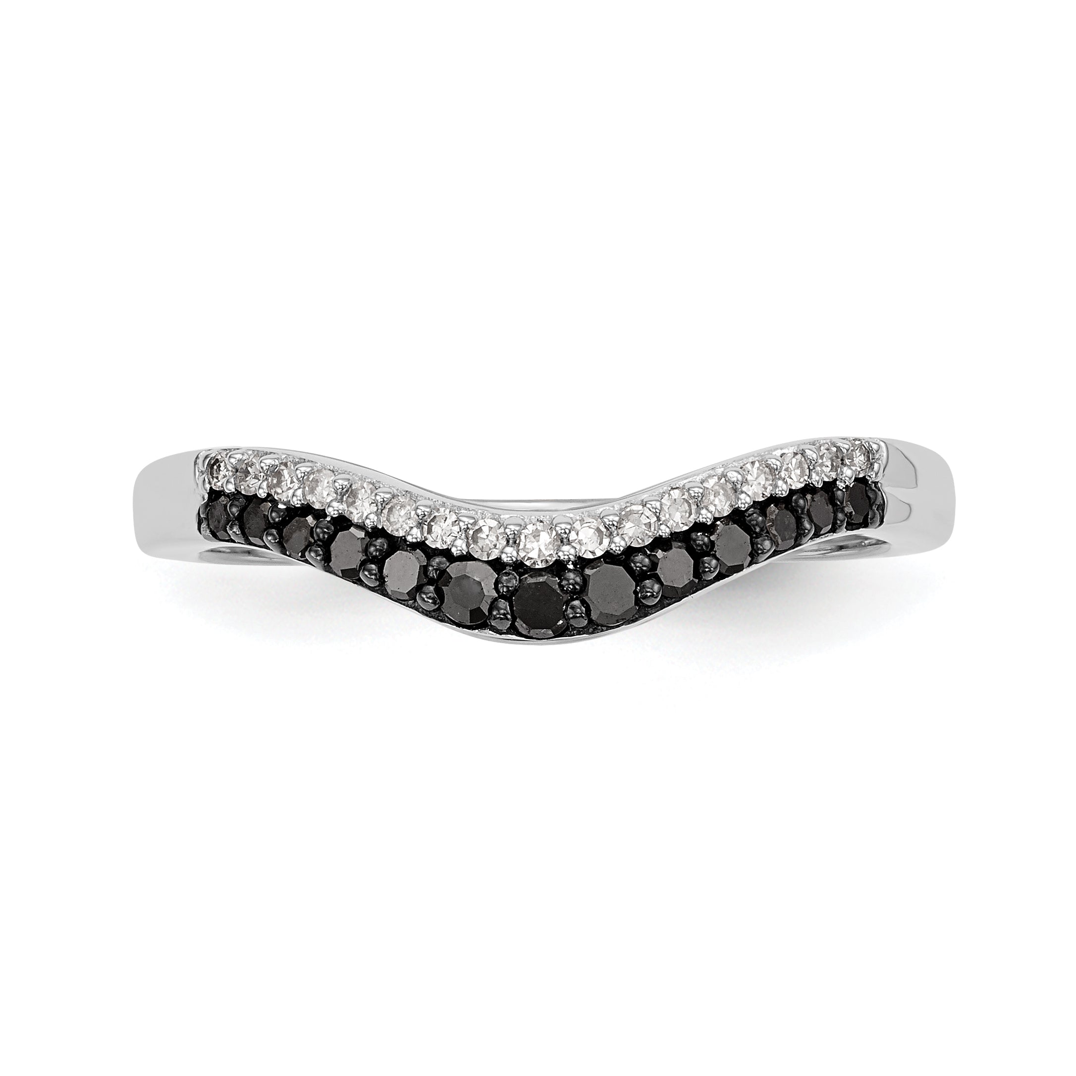 14k White Gold 1/5 carat Black and White Diamond Contoured Complete Band