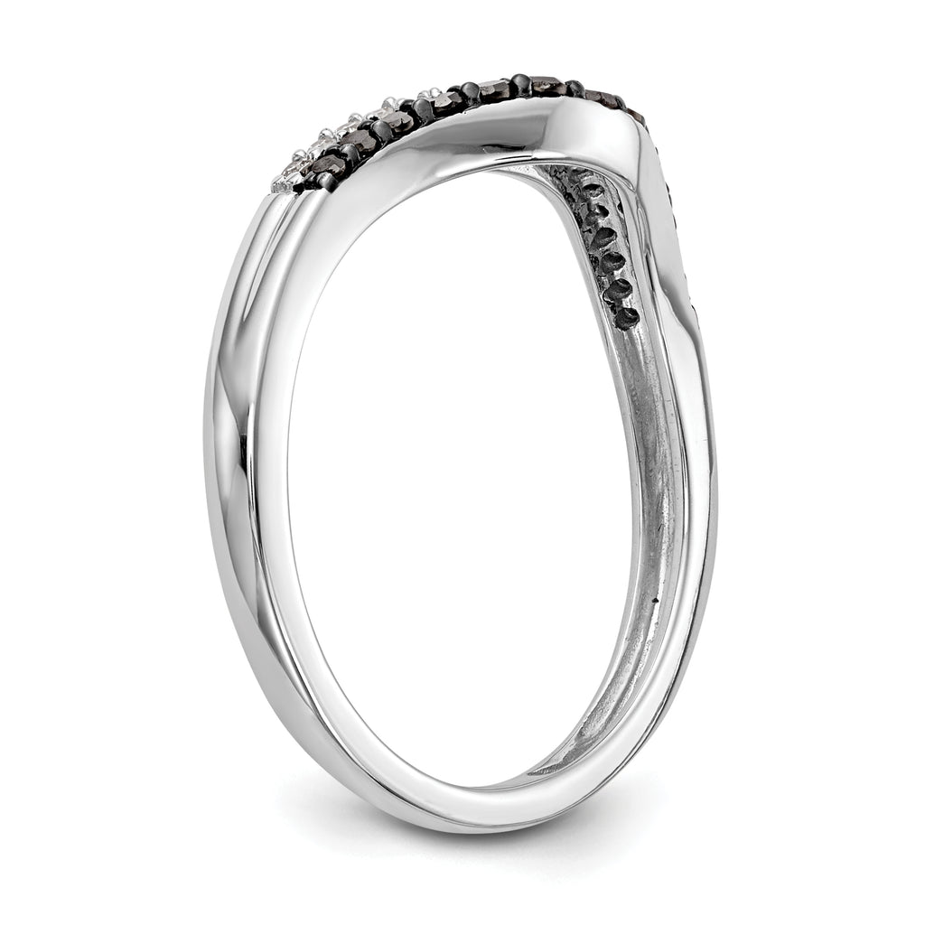 14k White Gold 1/5 carat Black and White Diamond Contoured Complete Band