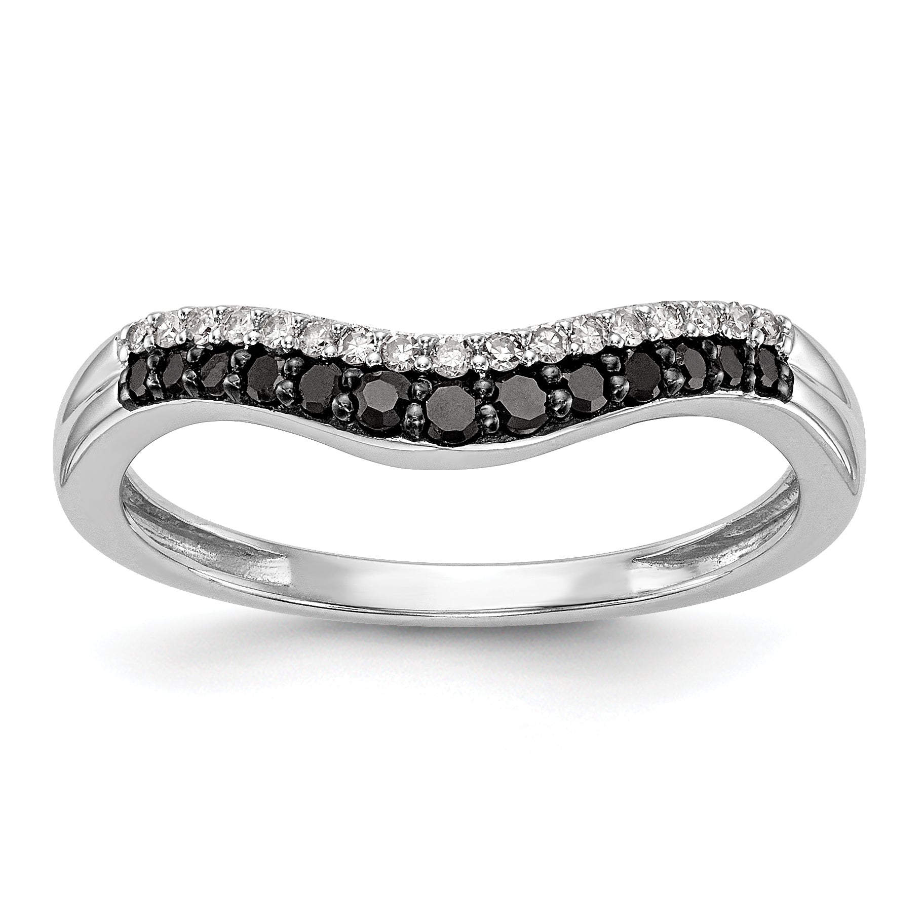 14k White Gold 1/5 carat Black and White Diamond Contoured Complete Band