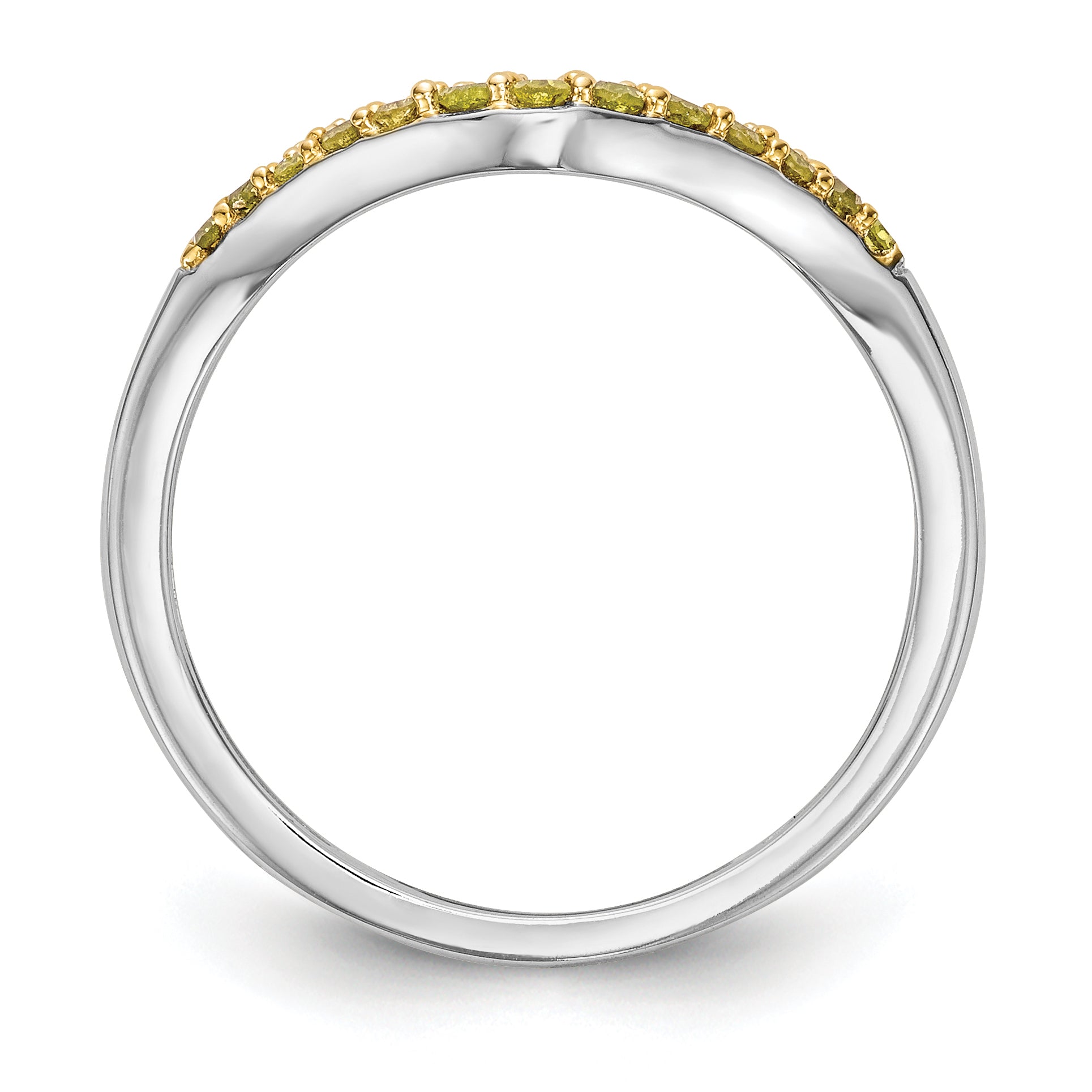 14k White Gold 1/5 carat Yellow and White Diamond Contoured Complete Band