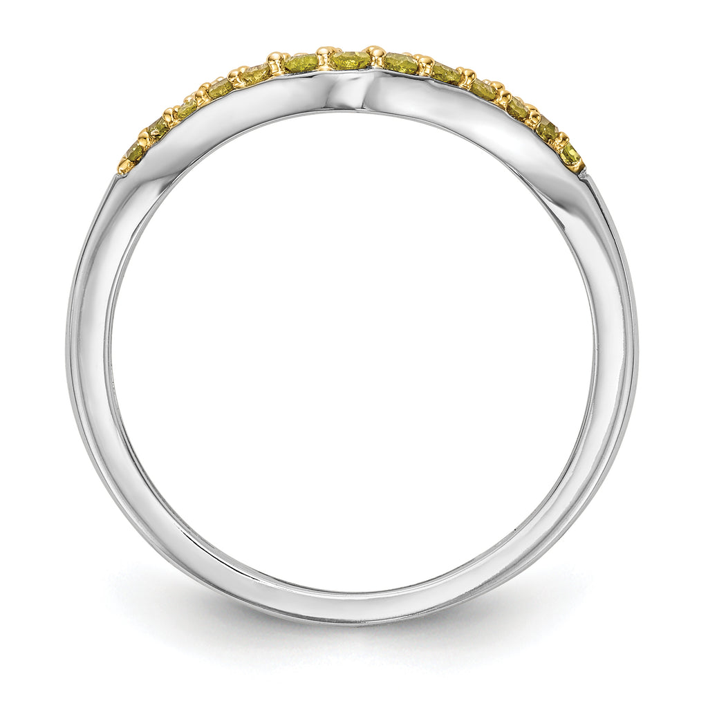 14k White Gold 1/5 carat Yellow and White Diamond Contoured Complete Band