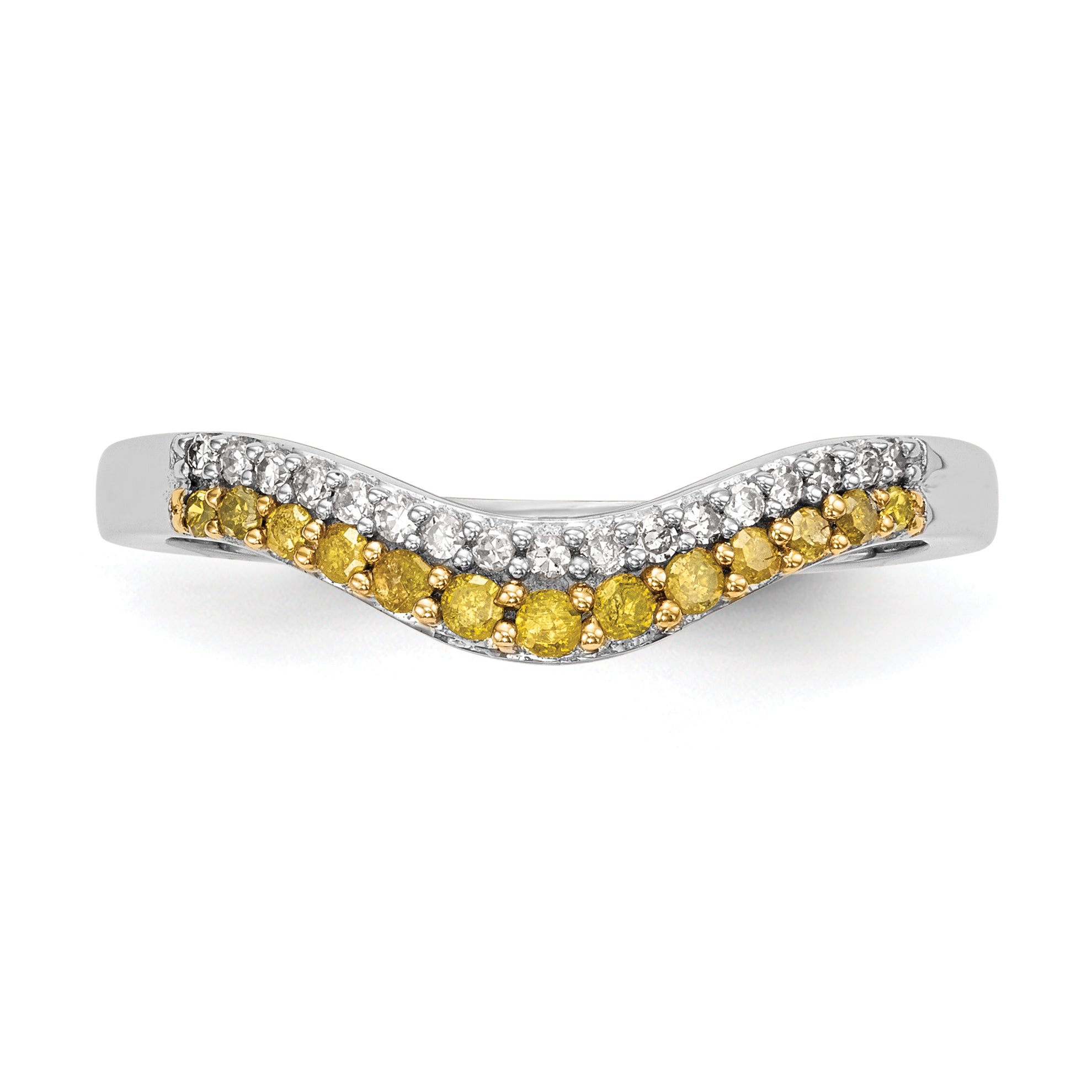 14k White Gold 1/5 carat Yellow and White Diamond Contoured Complete Band
