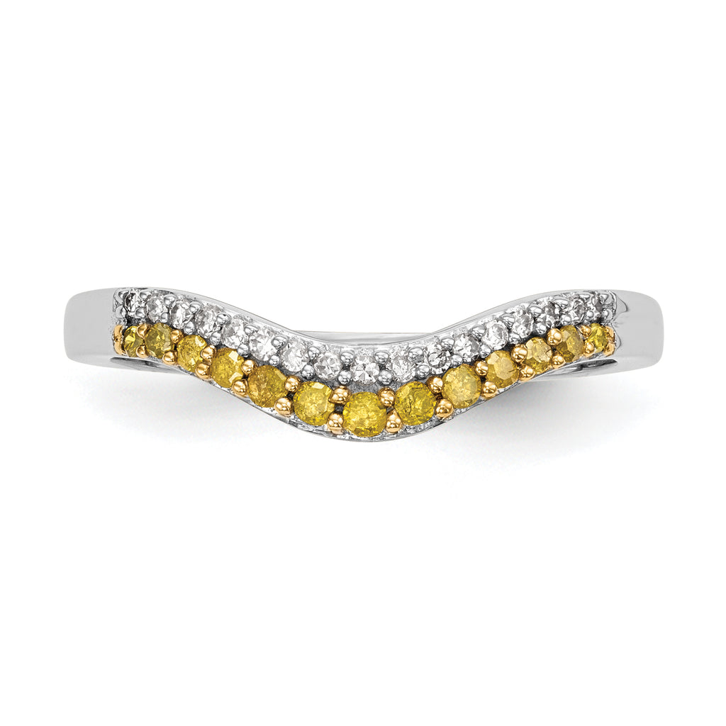 14k White Gold 1/5 carat Yellow and White Diamond Contoured Complete Band