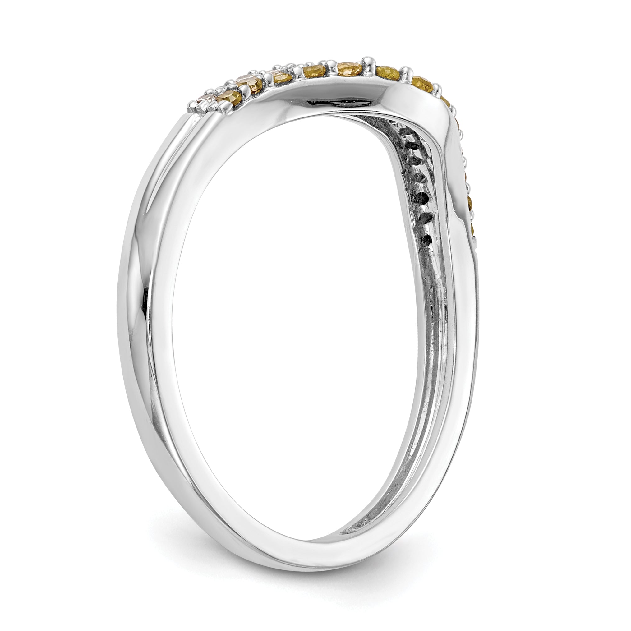 14k White Gold 1/5 carat Yellow and White Diamond Contoured Complete Band