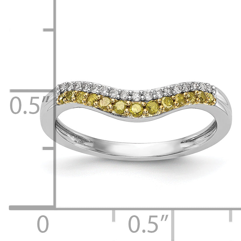 14k White Gold 1/5 carat Yellow and White Diamond Contoured Complete Band