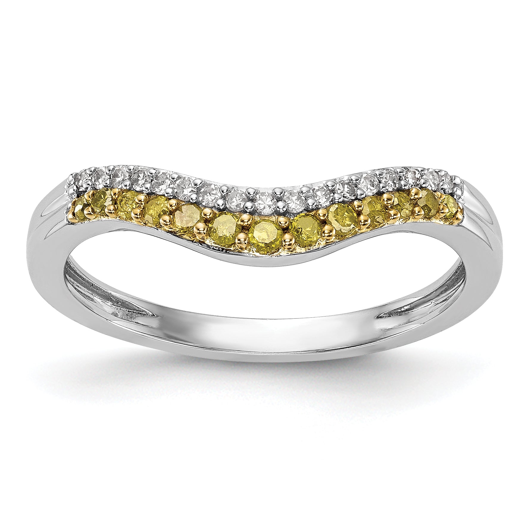 14k White Gold 1/5 carat Yellow and White Diamond Contoured Complete Band Main image