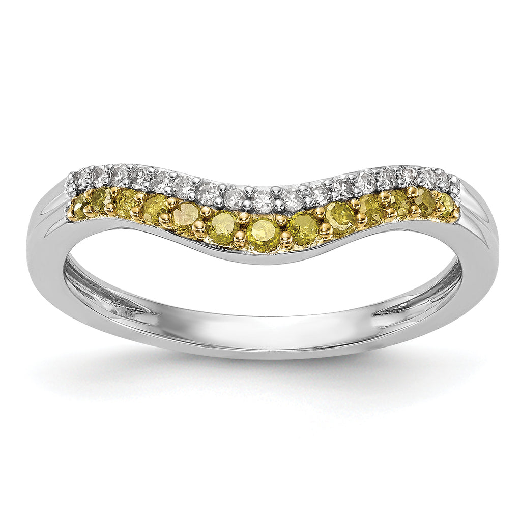14k White Gold 1/5 carat Yellow and White Diamond Contoured Complete Band