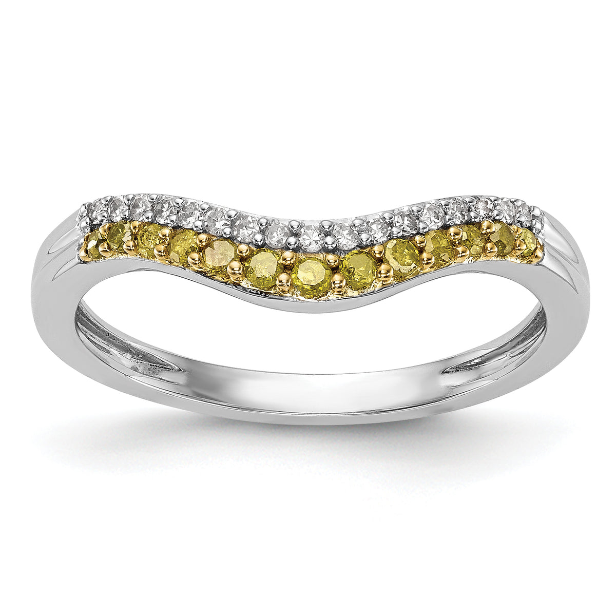 14k White Gold 1/5 carat Yellow and White Diamond Contoured Complete Band