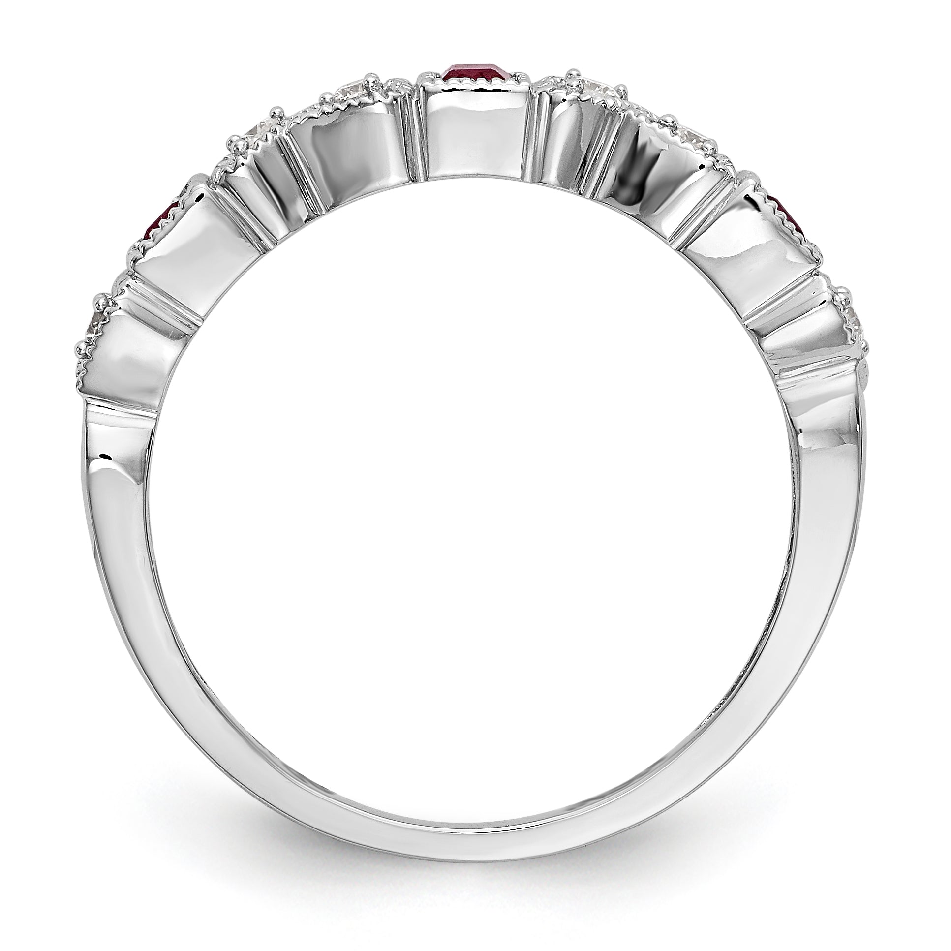 14K White Gold Diamond w/Ruby Band