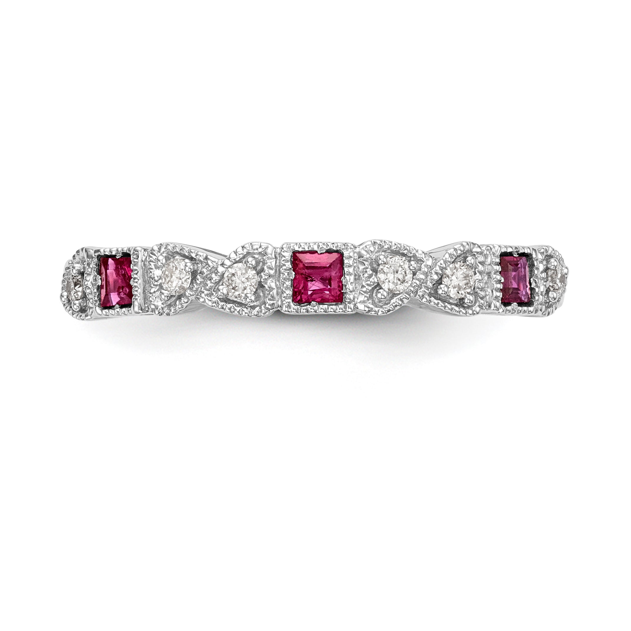 14K White Gold Diamond w/Ruby Band