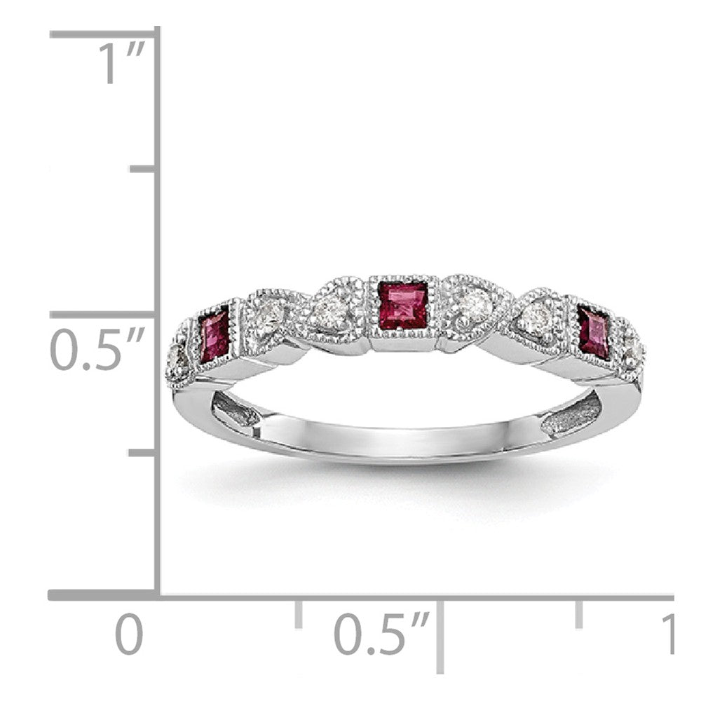 14K White Gold Diamond w/Ruby Band