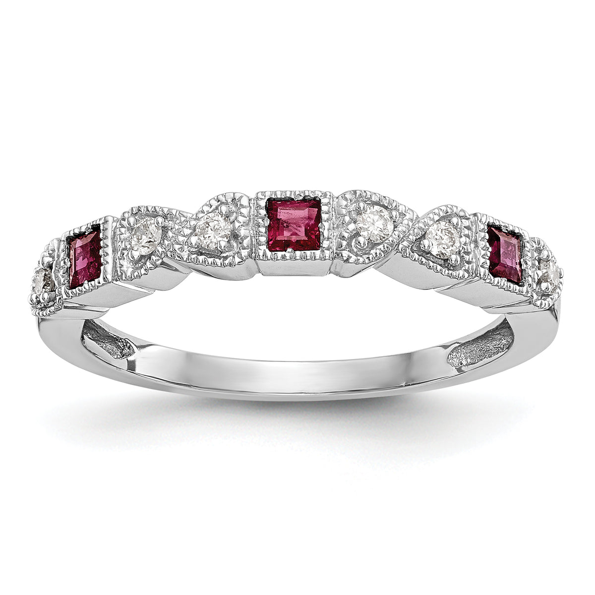 14K White Gold Diamond w/Ruby Band