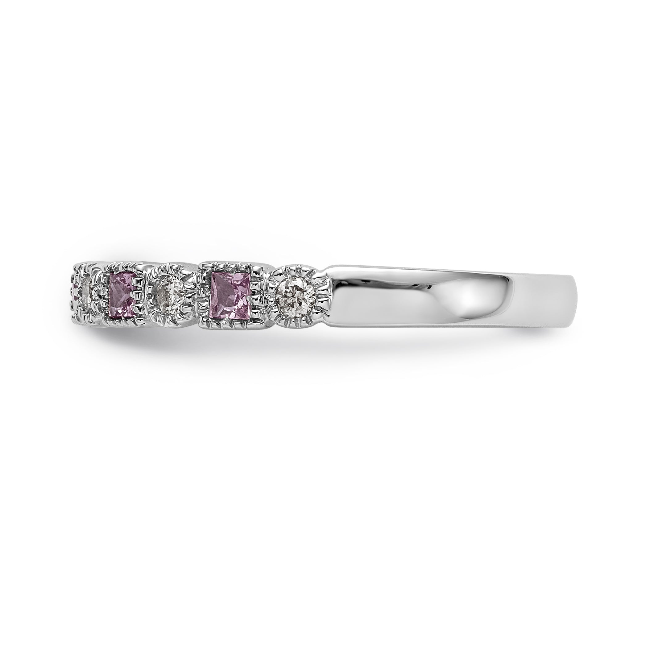 14K White Gold Diamond w/Pink Sapphire Band