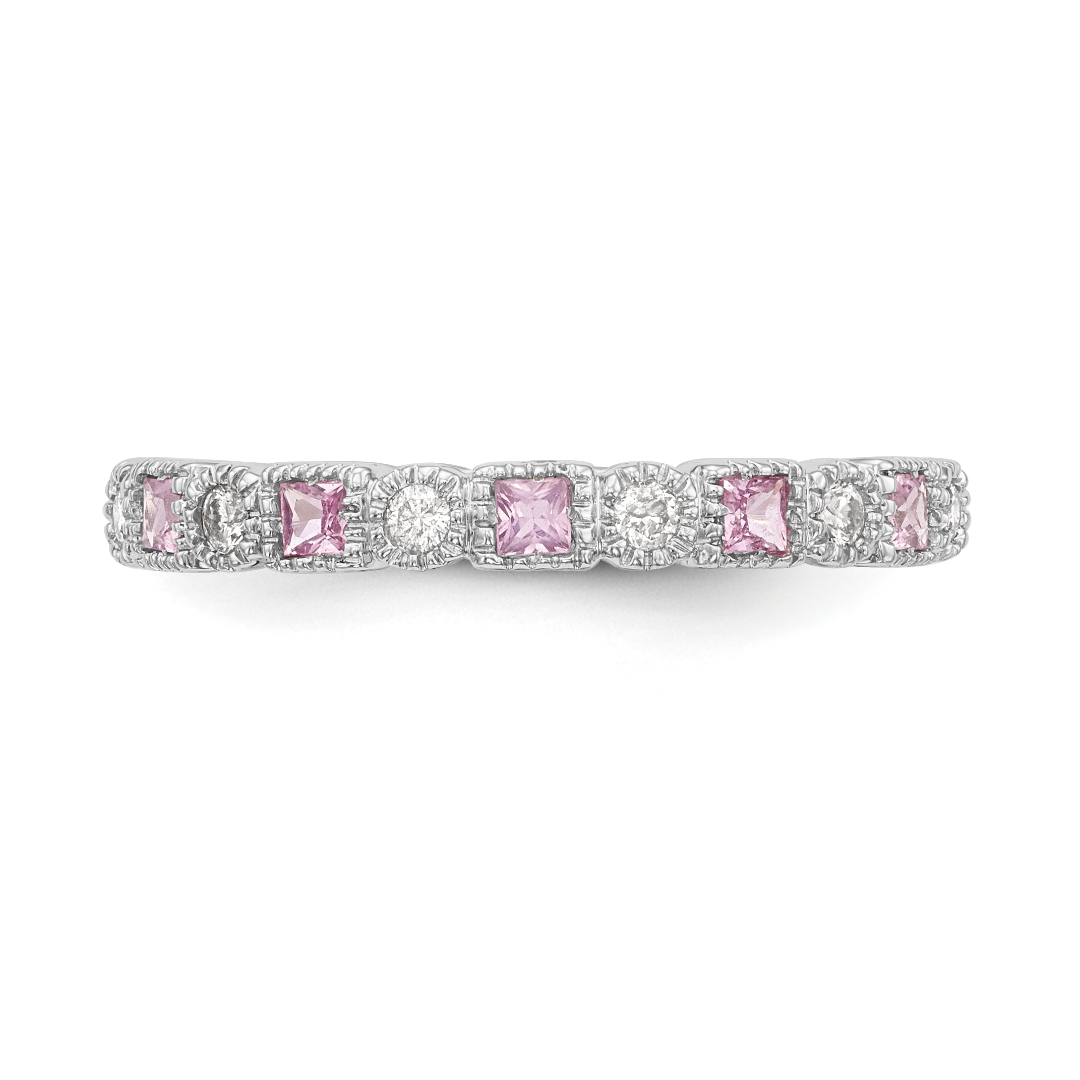 14K White Gold Diamond w/Pink Sapphire Band