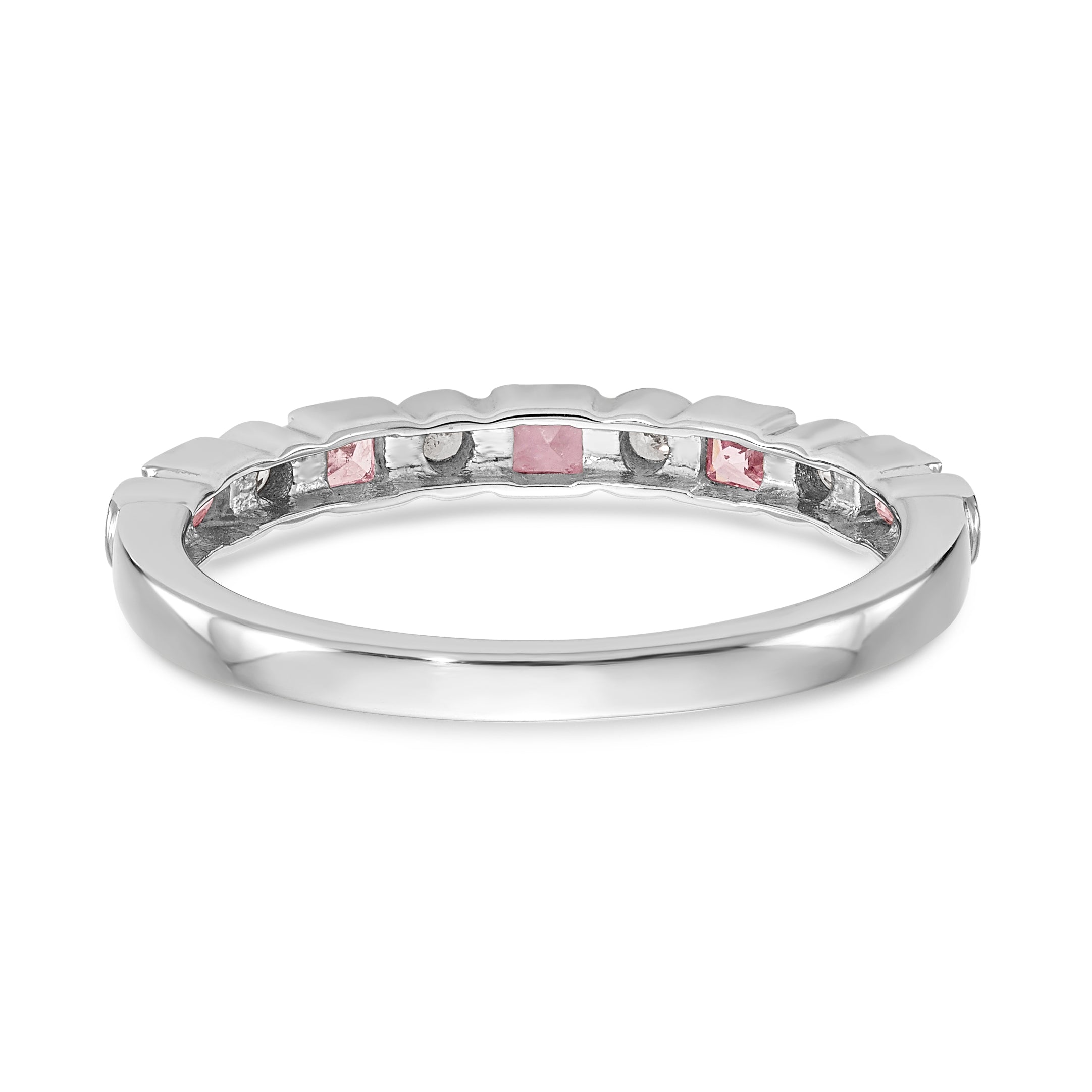 14K White Gold Diamond w/Pink Sapphire Band