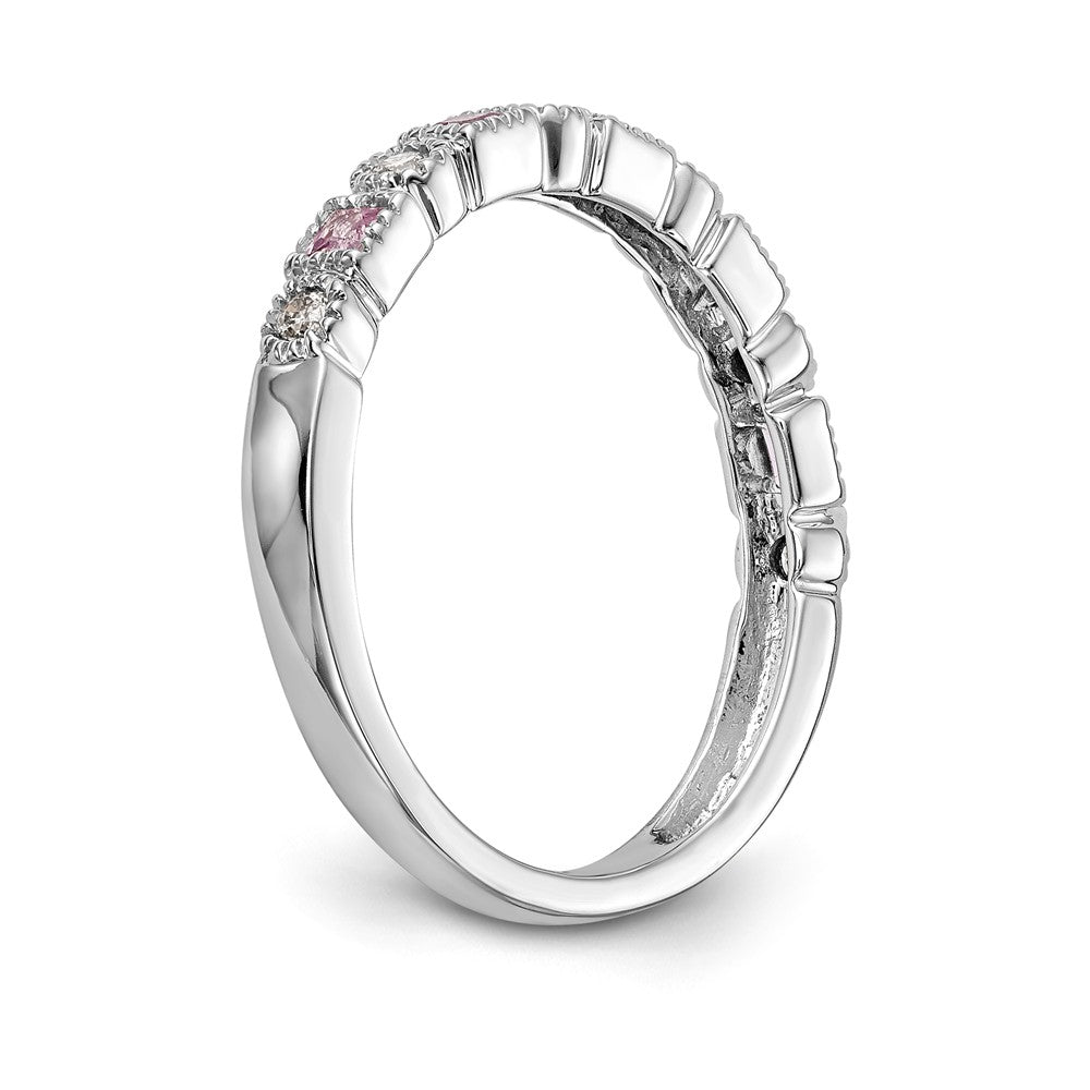 14K White Gold Diamond w/Pink Sapphire Band