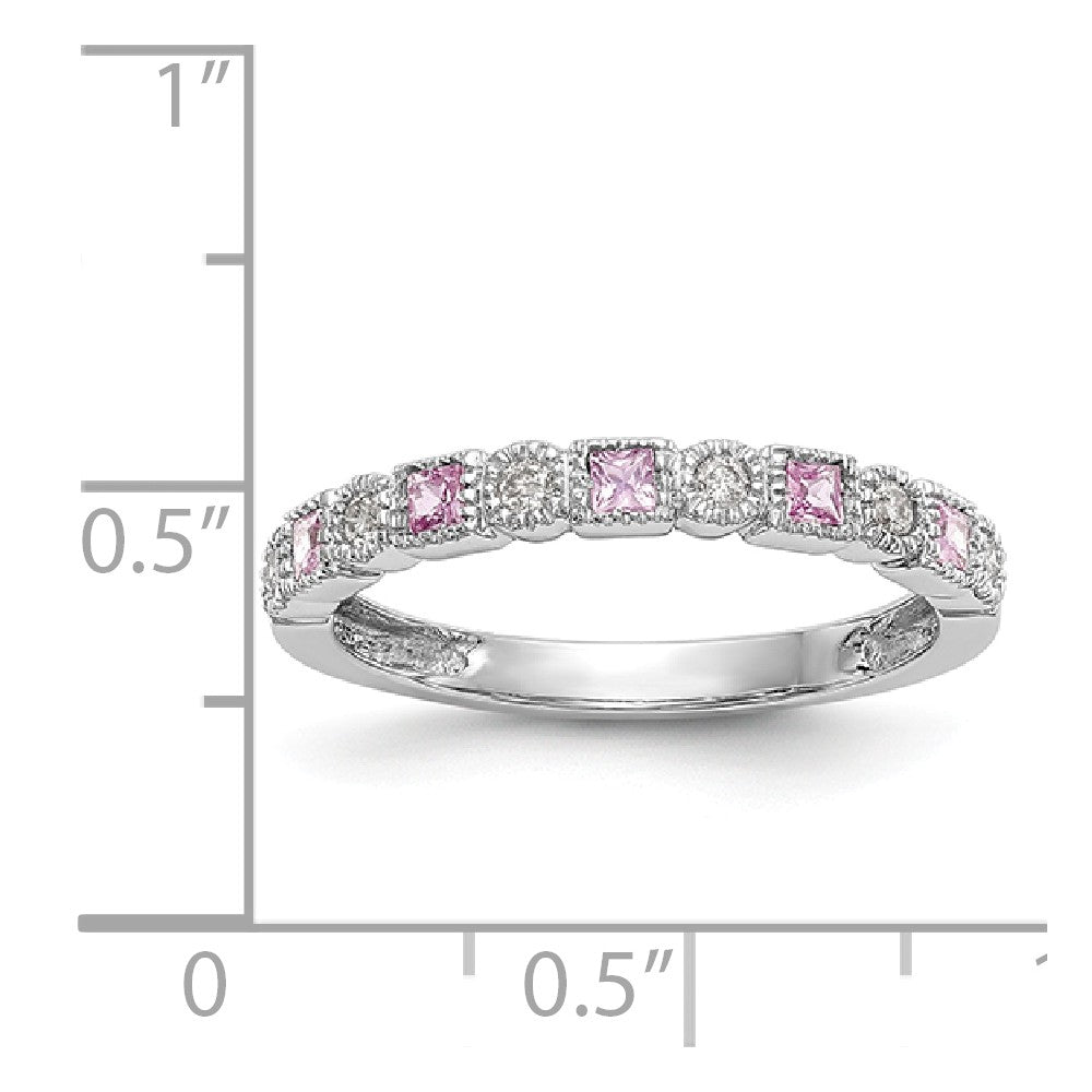 14K White Gold Diamond w/Pink Sapphire Band