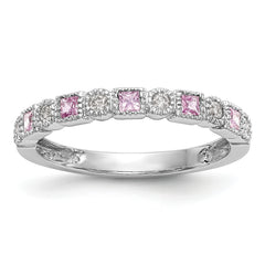 14K White Gold Diamond w/Pink Sapphire Band