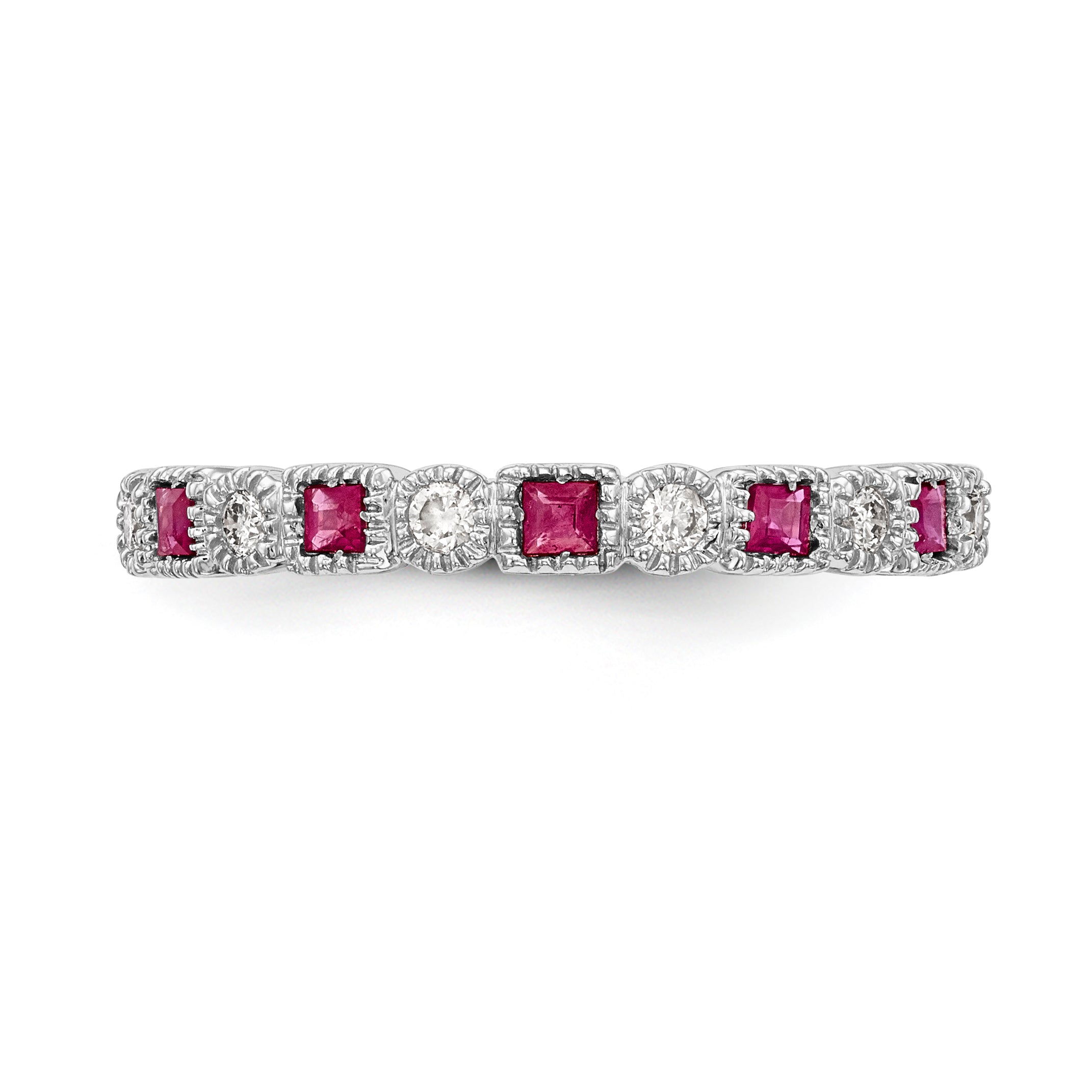 14K White Gold Diamond w/Ruby Band