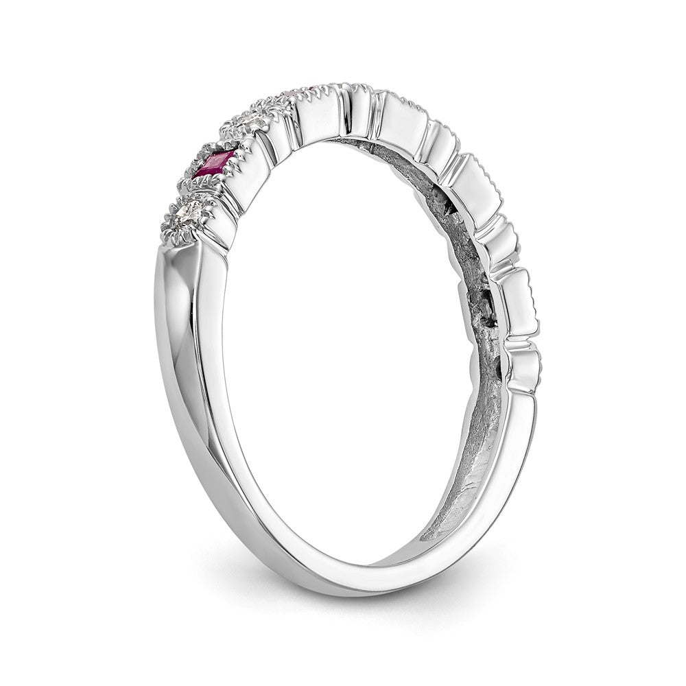 14K White Gold Diamond w/Ruby Band