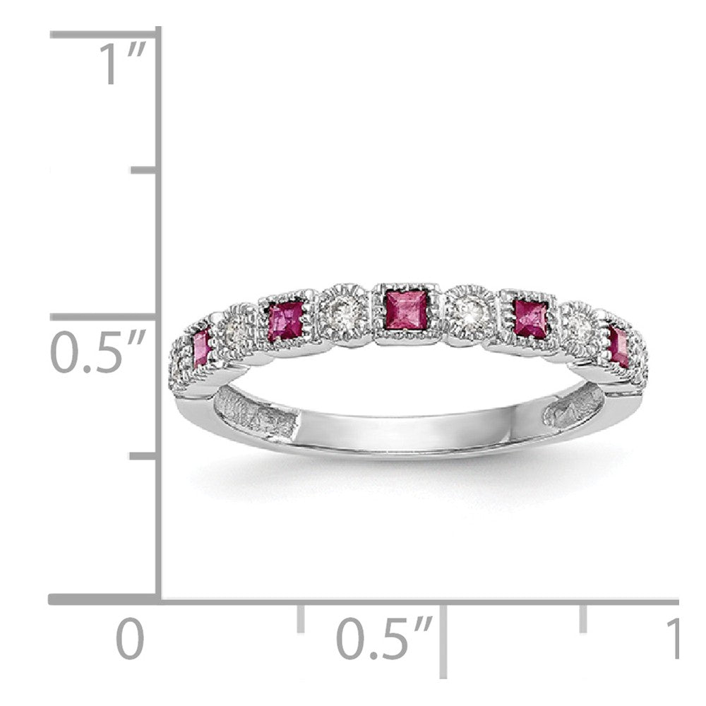 14K White Gold Diamond w/Ruby Band