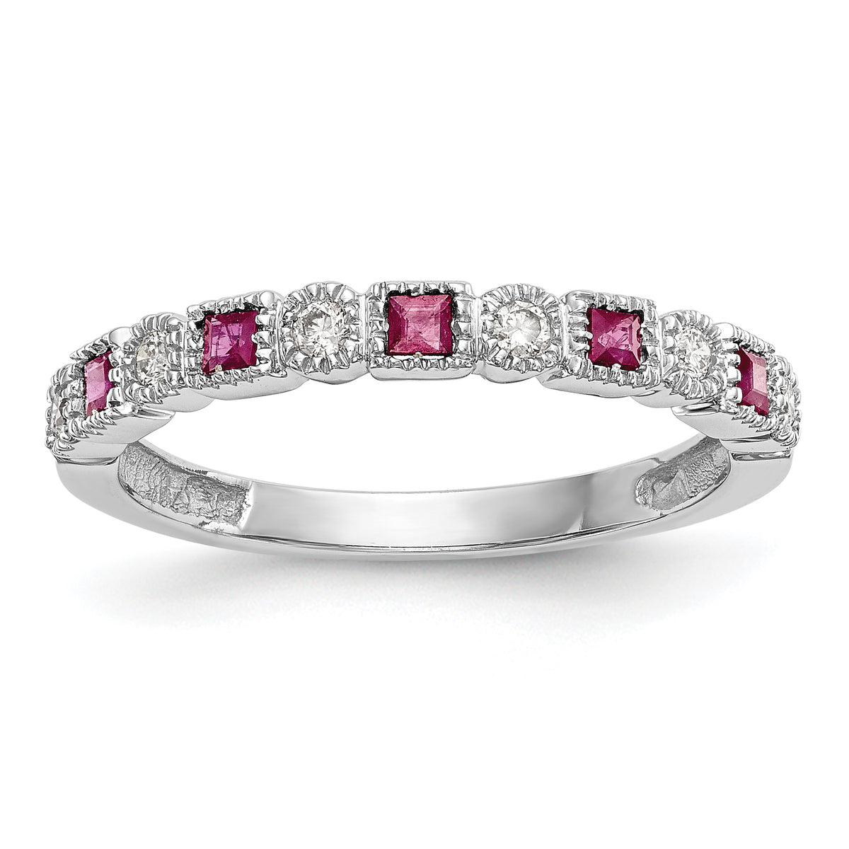 14K White Gold Diamond w/Ruby Band