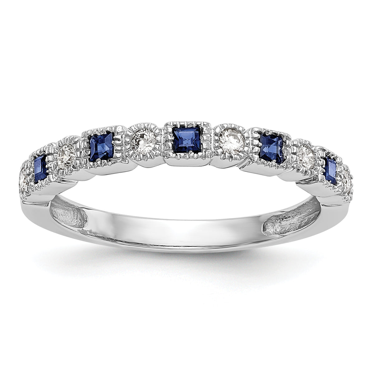 14K White Gold Diamond w/Sapphire Band