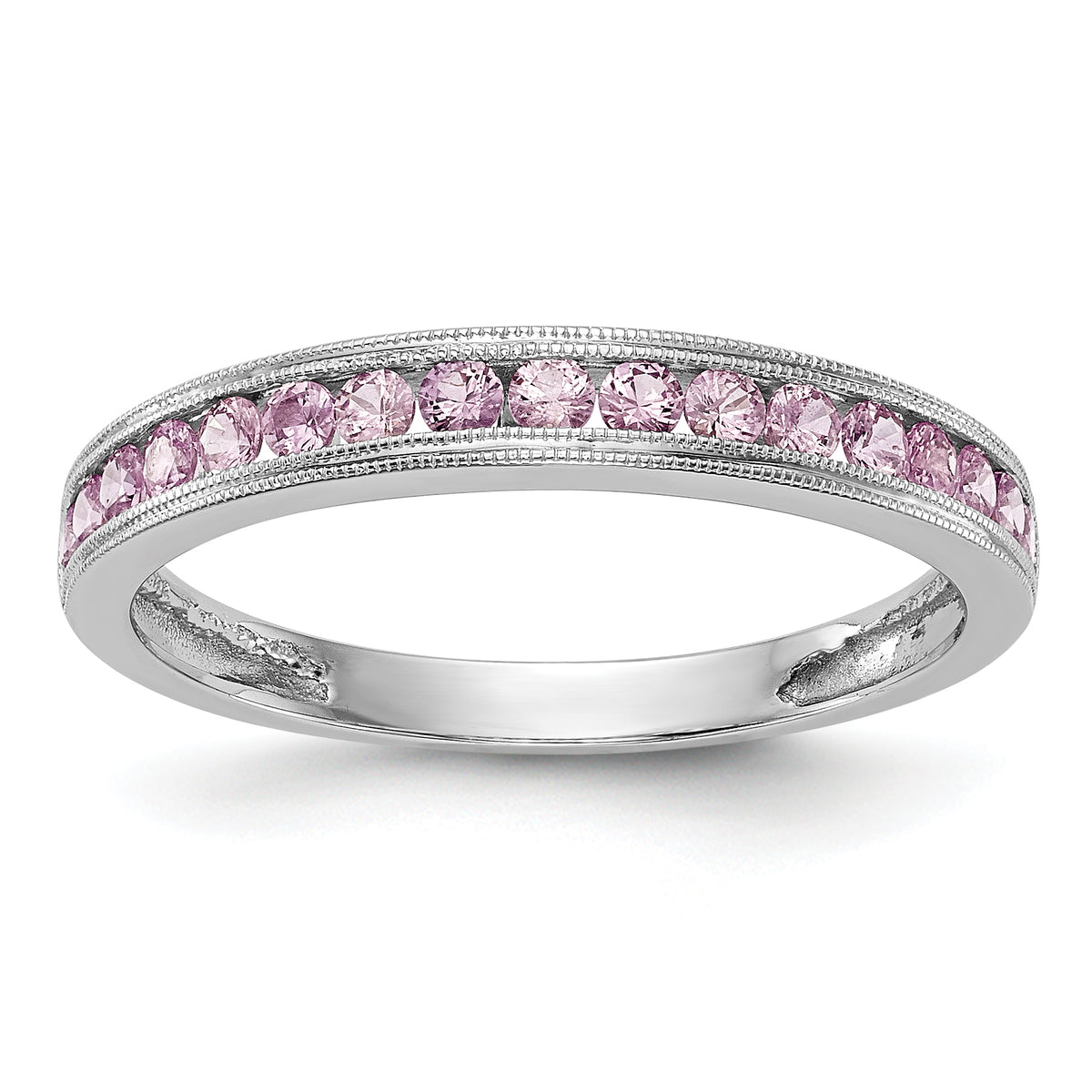 14K White Gold Pink Sapphire Band - 7