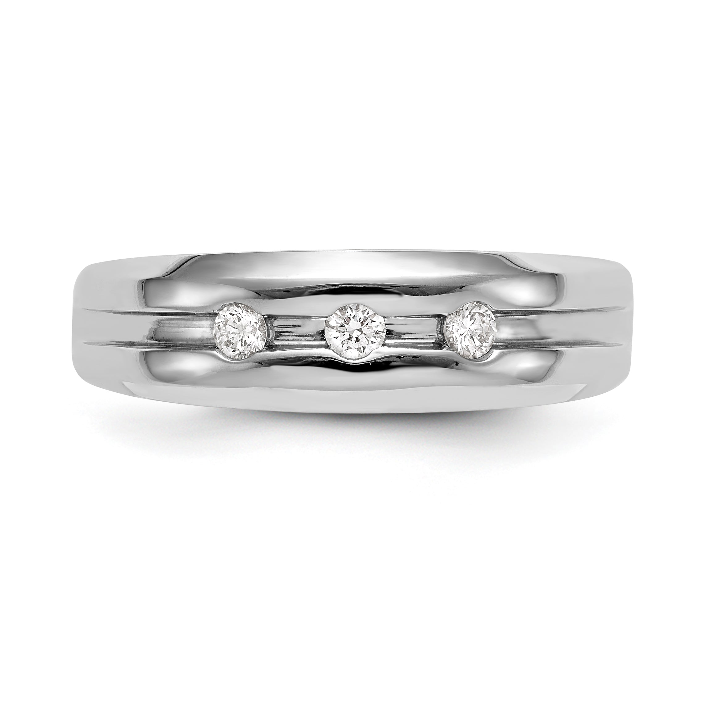 14K White Gold 3-Stone 1/6 carat Diamond Complete Men's Band