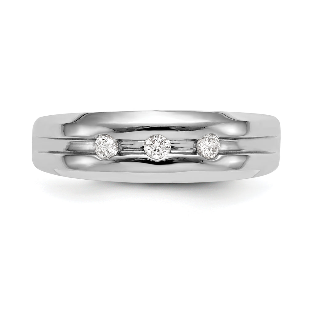 14K White Gold 3-Stone 1/6 carat Diamond Complete Men's Band